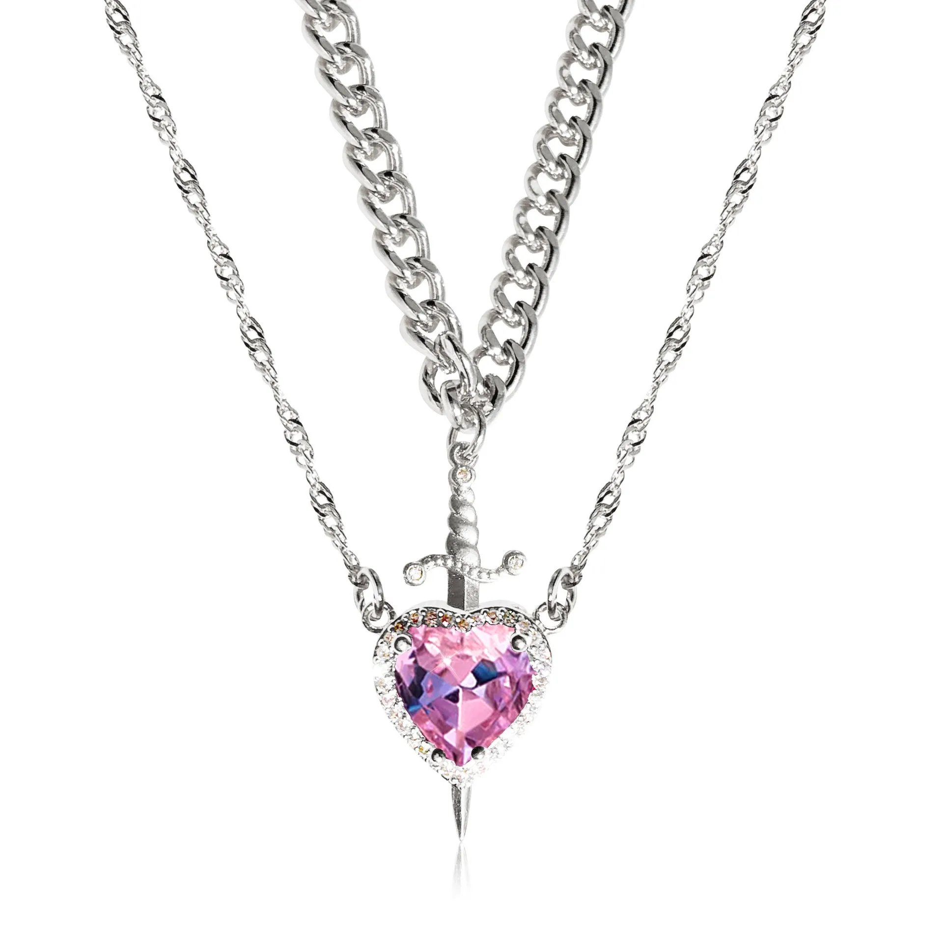 Valentine's Gift - Gothic Punk Arrow Heart Necklace with Red Rhinestone – Perfect Gift for Couples and Friends