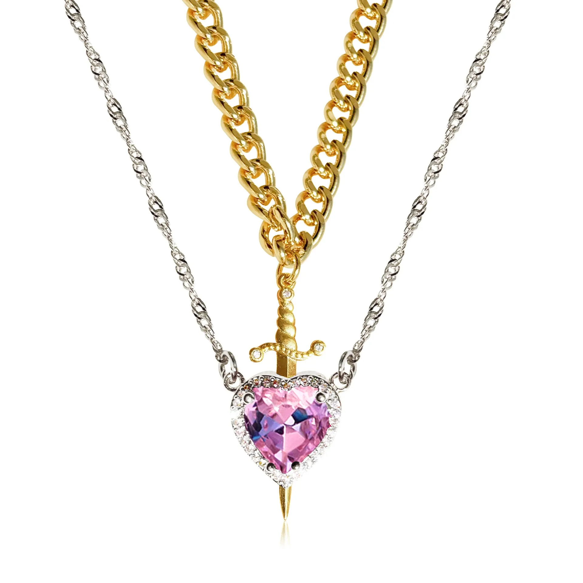 Valentine's Gift - Gothic Punk Arrow Heart Necklace with Red Rhinestone – Perfect Gift for Couples and Friends