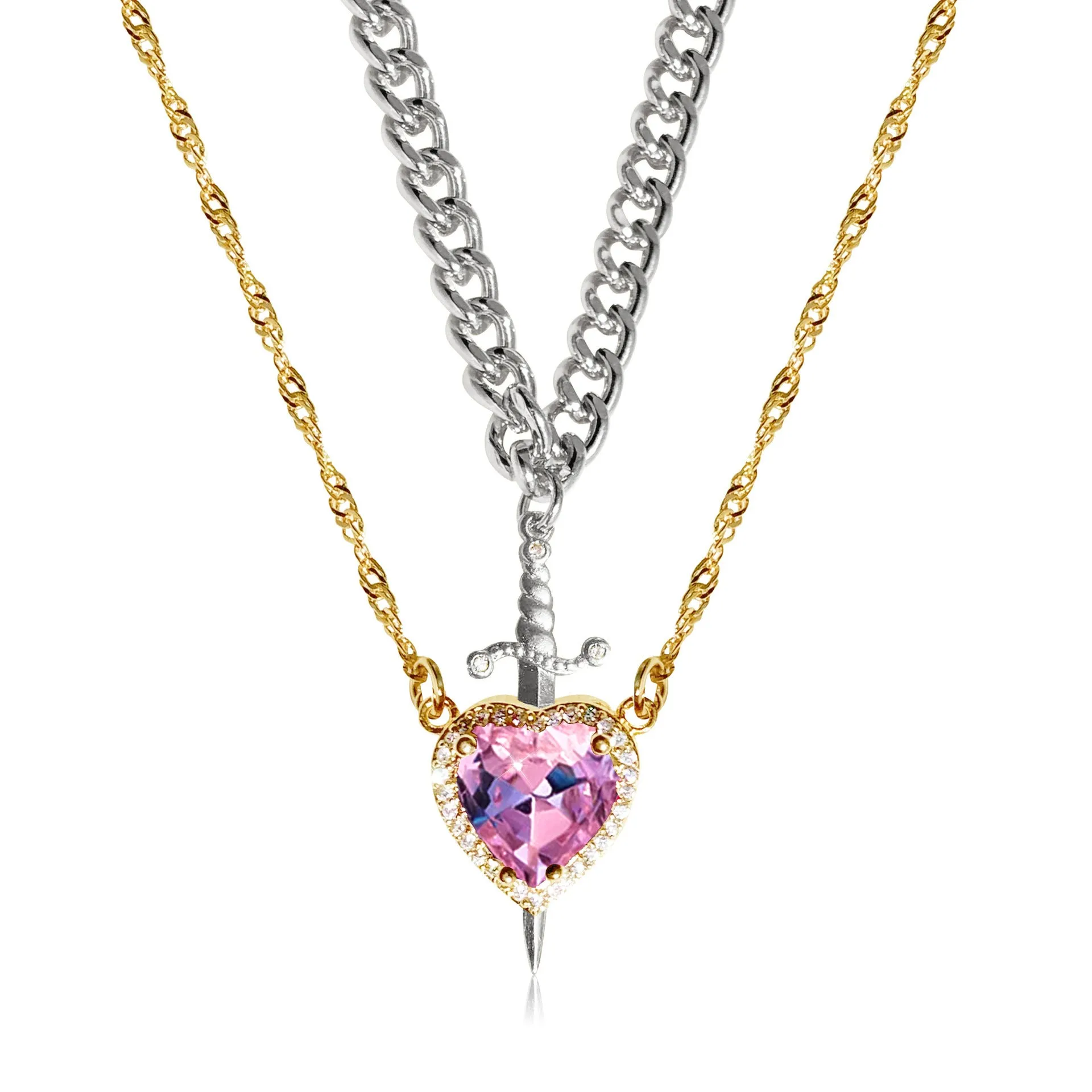 Valentine's Gift - Gothic Punk Arrow Heart Necklace with Red Rhinestone – Perfect Gift for Couples and Friends