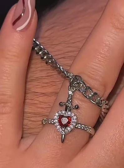 Valentine's Gift - Gothic Punk Arrow Heart Necklace with Red Rhinestone – Perfect Gift for Couples and Friends
