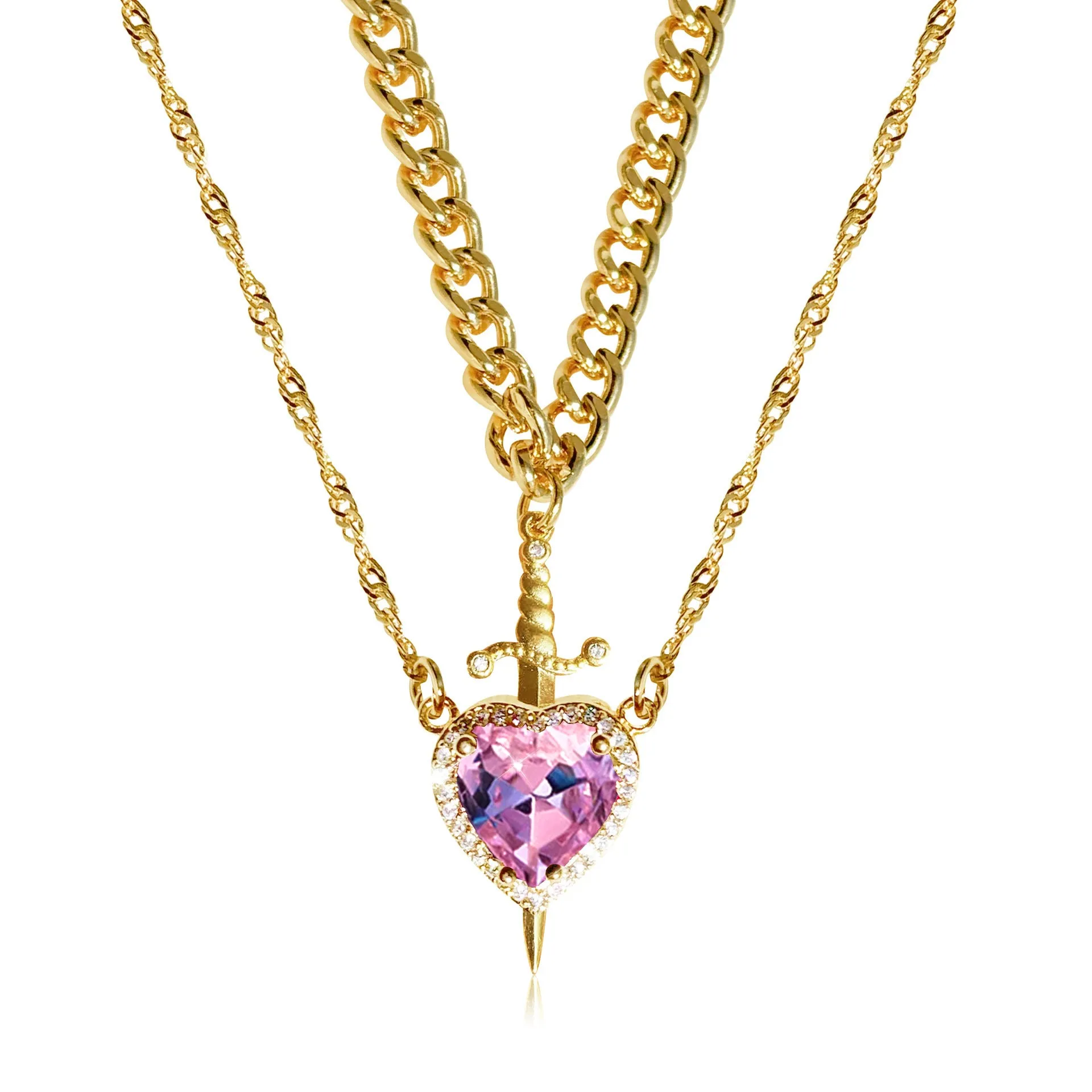 Valentine's Gift - Gothic Punk Arrow Heart Necklace with Red Rhinestone – Perfect Gift for Couples and Friends