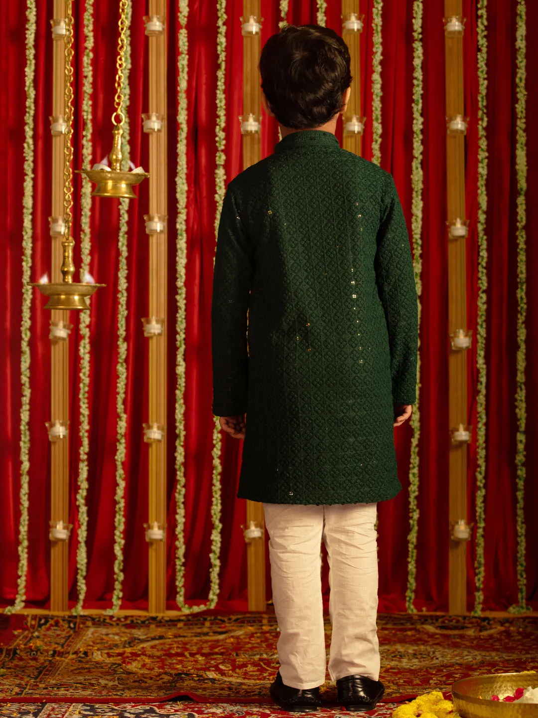 VASTRAMAY Green And White Green BHAI BEHEN Siblings Matching Set