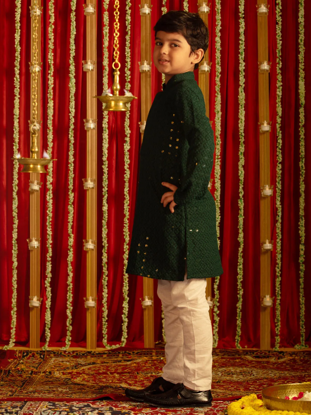 VASTRAMAY Green And White Green BHAI BEHEN Siblings Matching Set