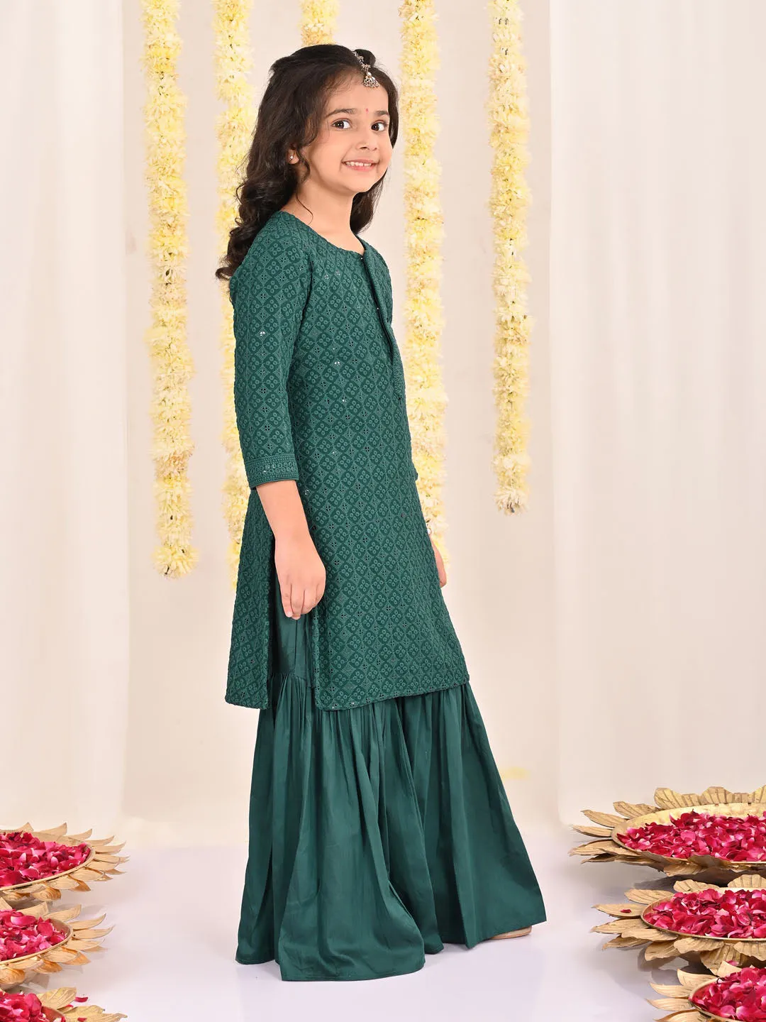 VASTRAMAY Green And White Green BHAI BEHEN Siblings Matching Set