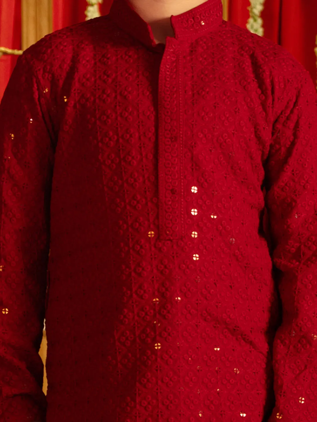 VASTRAMAY Maroon and White Maroon BHAI BEHEN Siblings Matching Set
