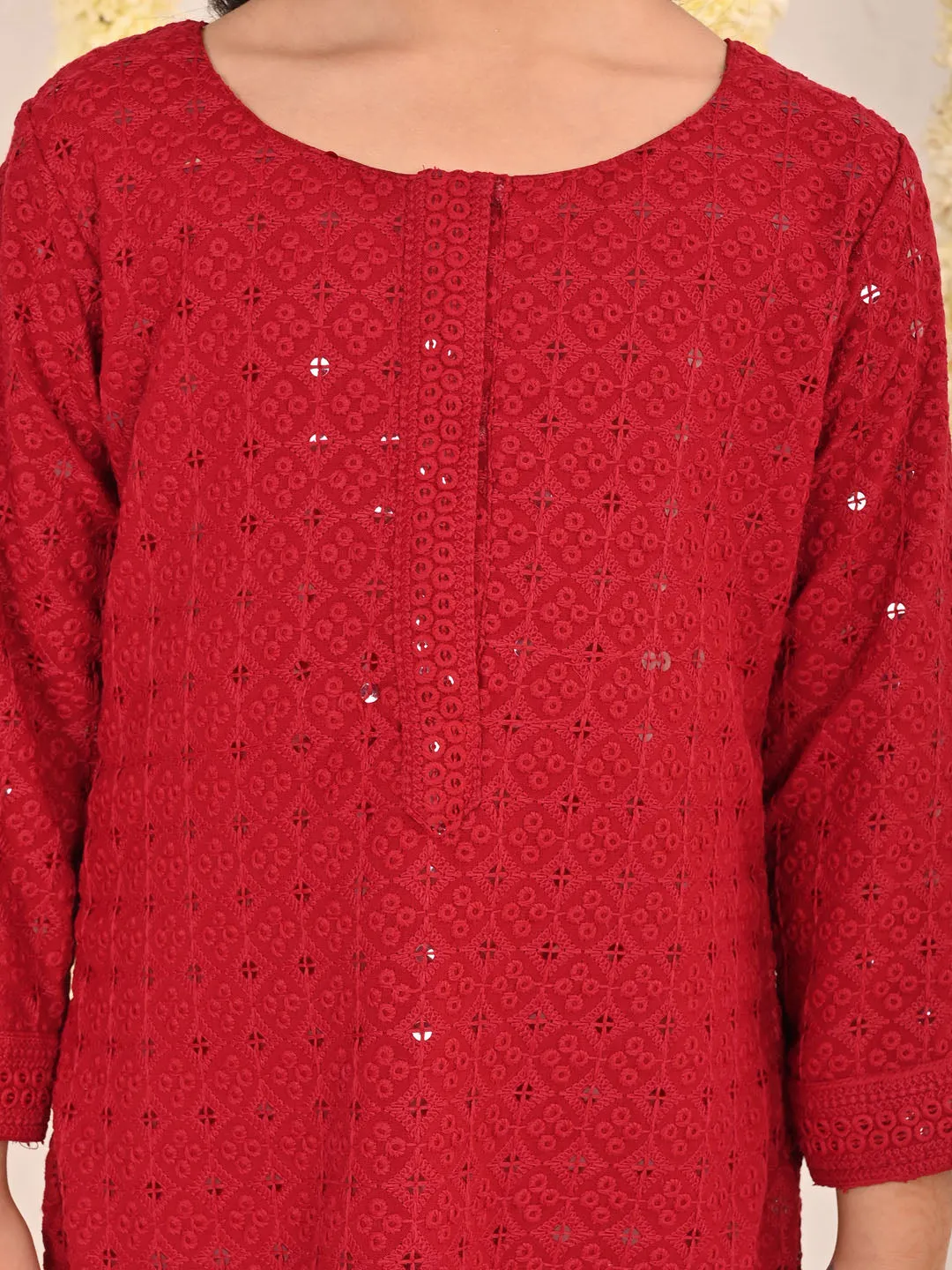 VASTRAMAY Maroon and White Maroon BHAI BEHEN Siblings Matching Set
