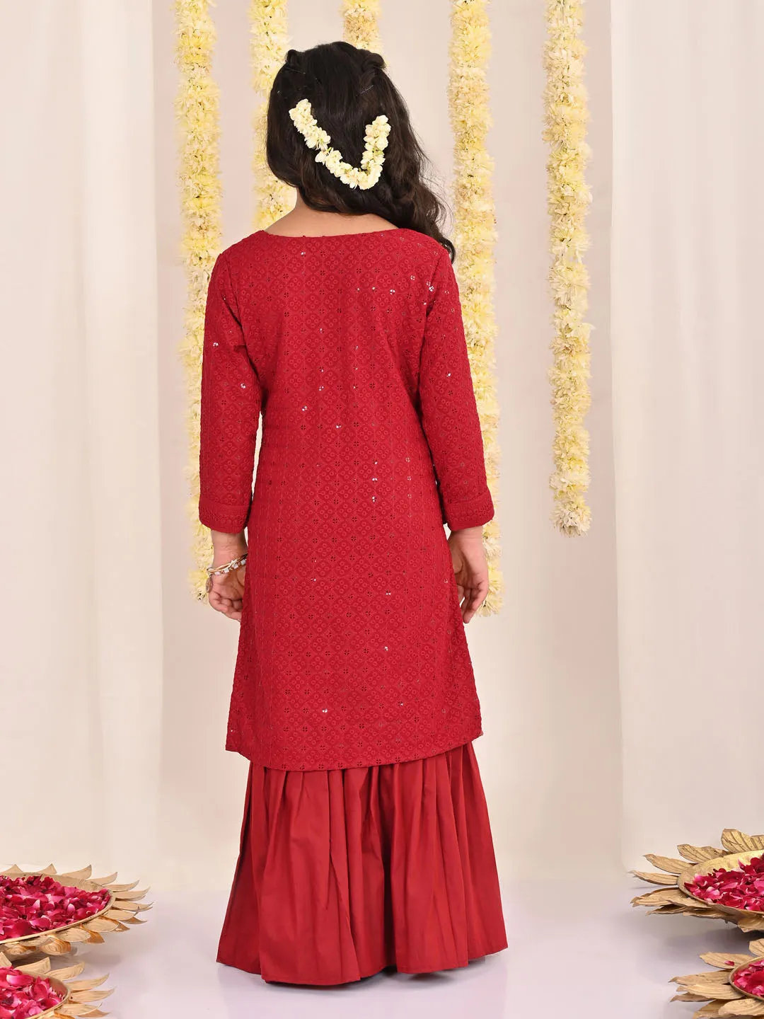 VASTRAMAY Maroon and White Maroon BHAI BEHEN Siblings Matching Set