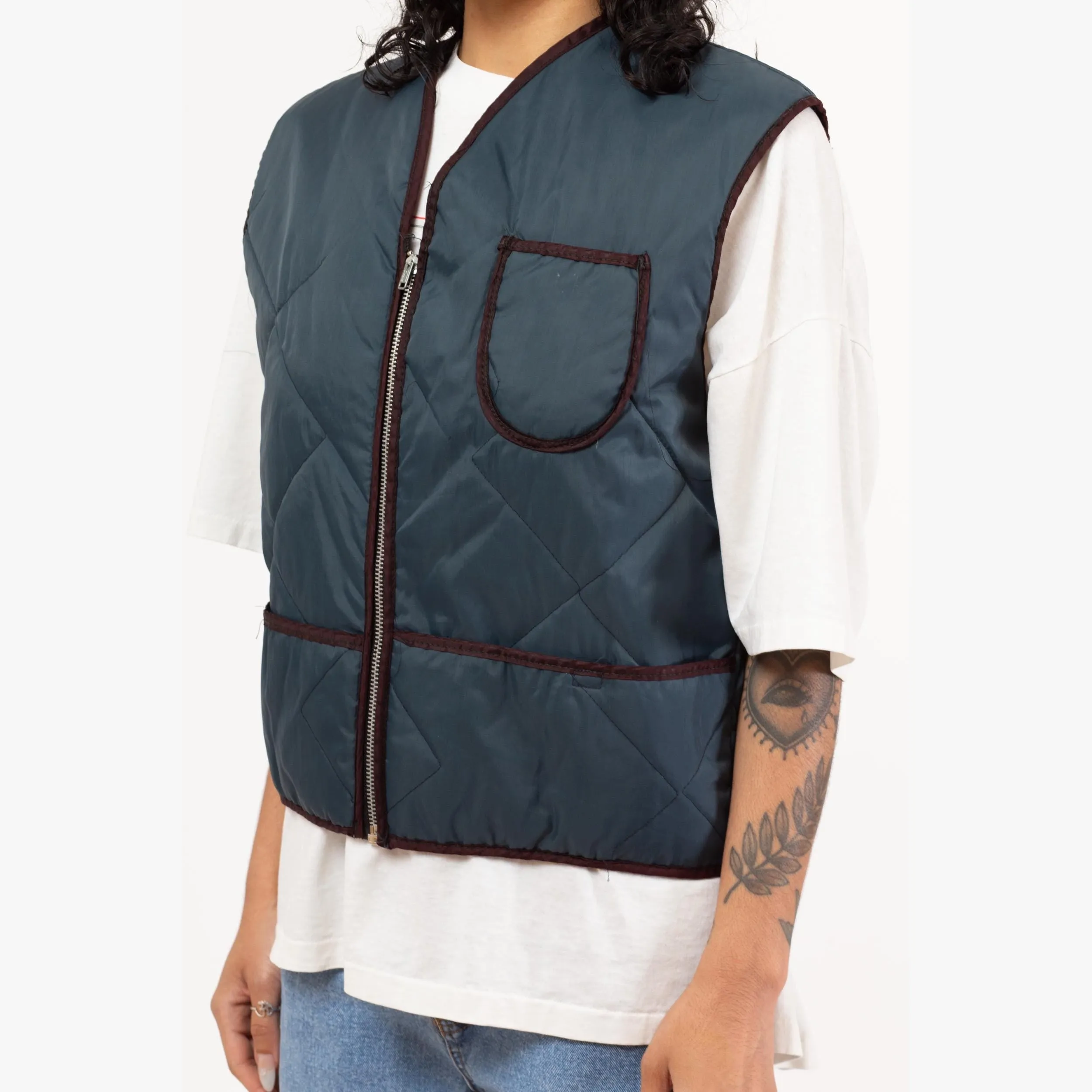 Vintage 80s Slate Blue Lightweight Quilted Puffer Vest - Men's Medium