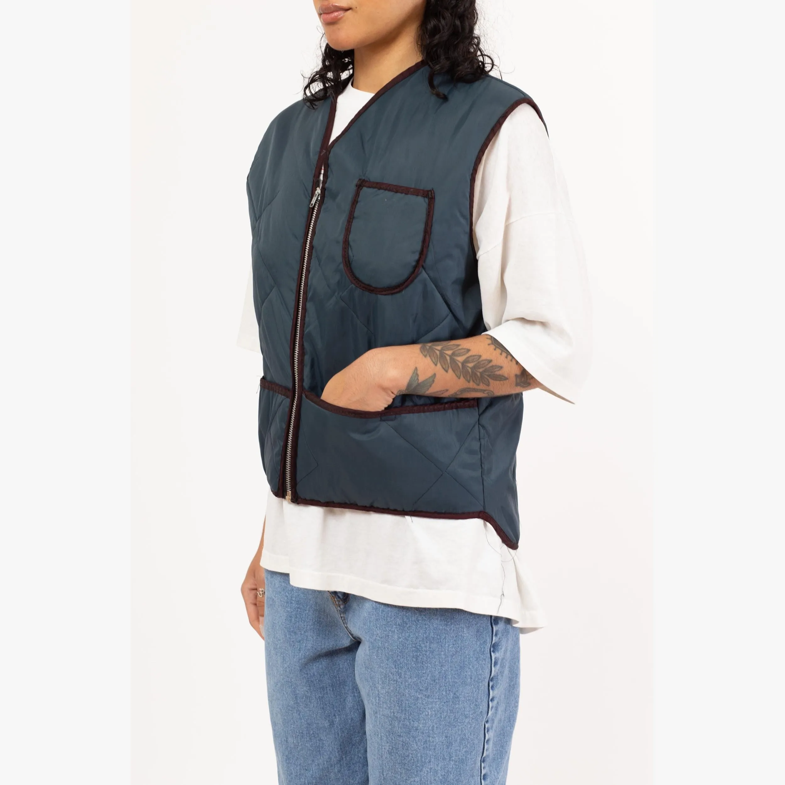 Vintage 80s Slate Blue Lightweight Quilted Puffer Vest - Men's Medium