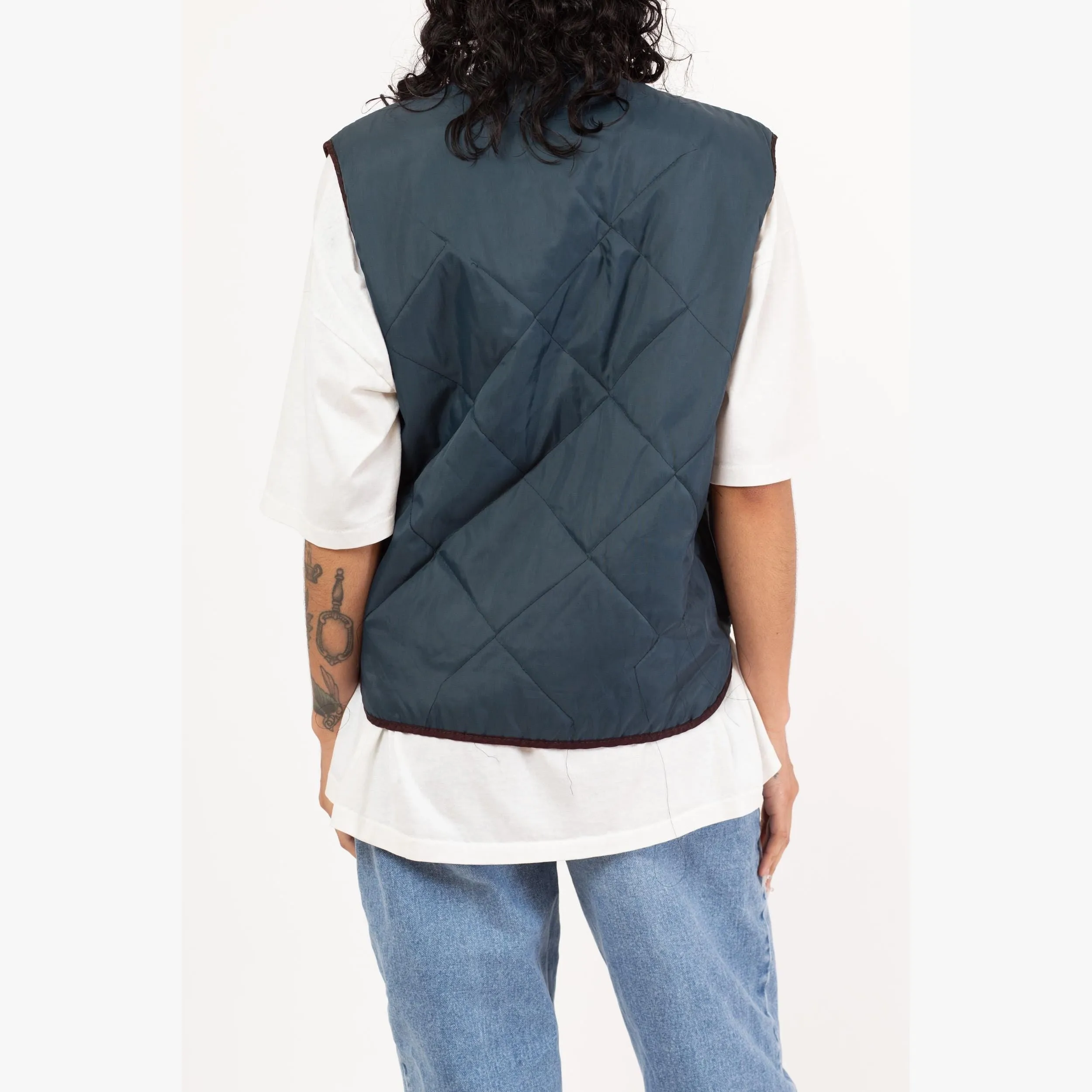Vintage 80s Slate Blue Lightweight Quilted Puffer Vest - Men's Medium