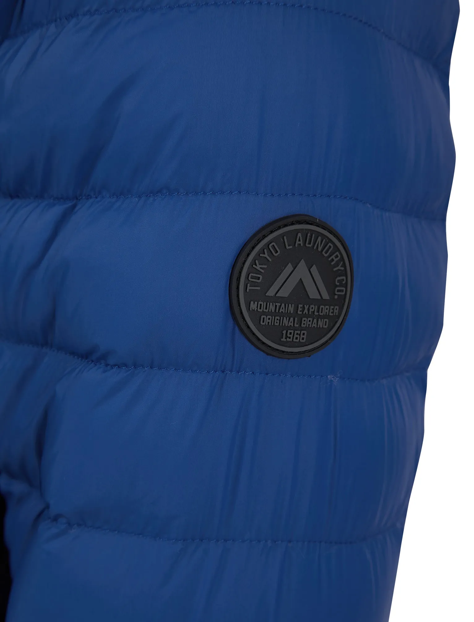 Virgo Colour Block Quilted Puffer Jacket with Hood in Sodalite Blue - Tokyo Laundry
