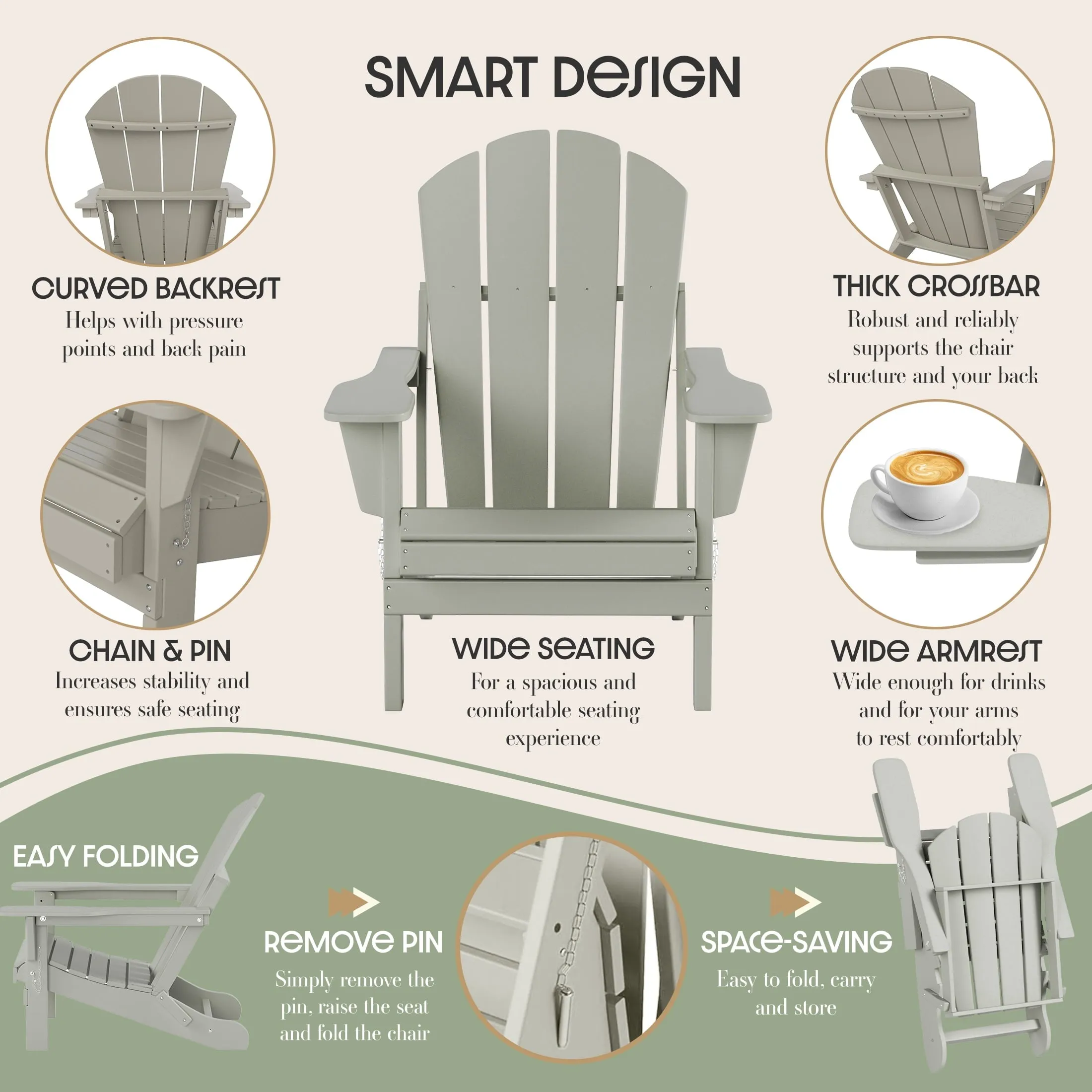 Westintrends Outdoor Folding HDPE Adirondack Chair, Patio Seat, Weather Resistant, Black