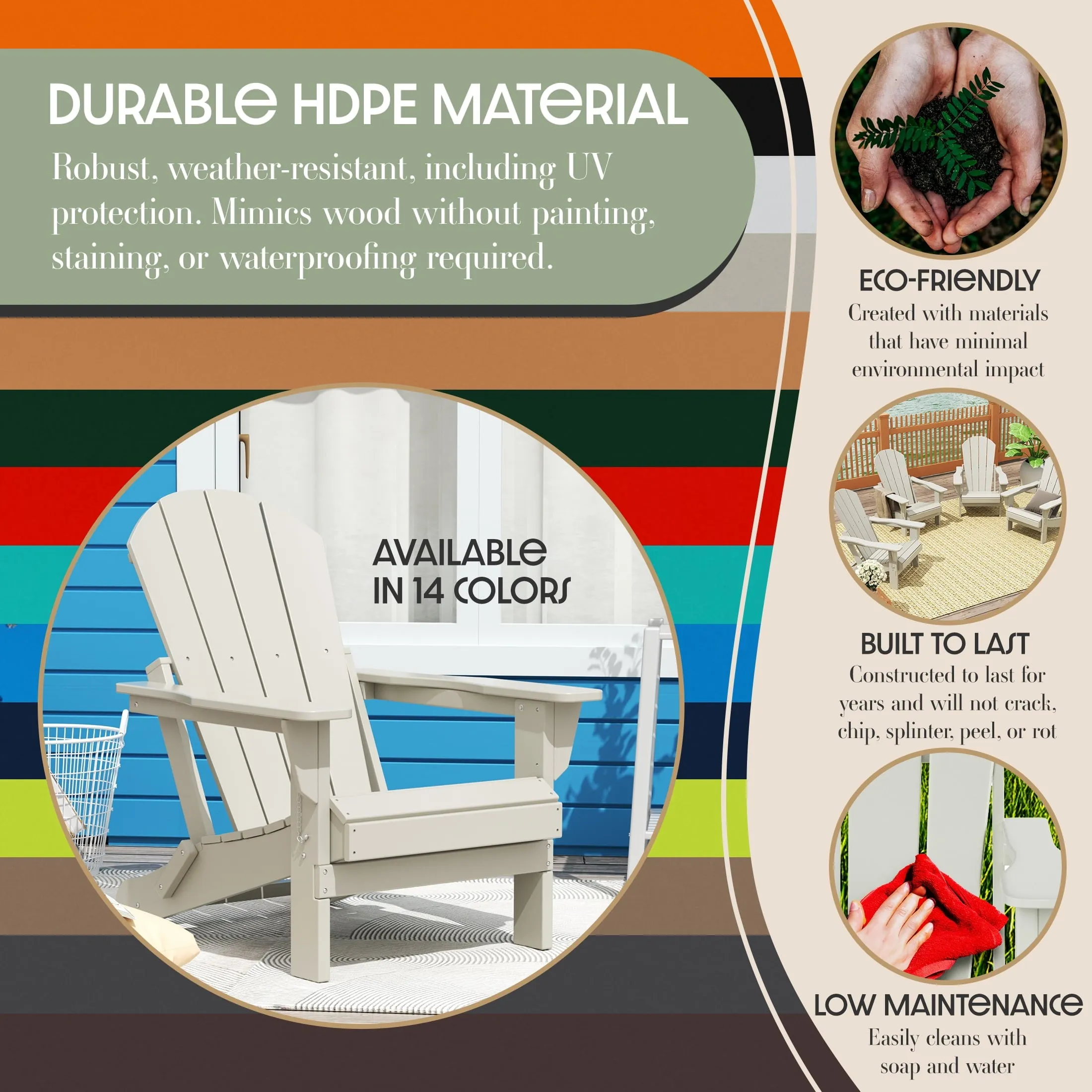 Westintrends Outdoor Folding HDPE Adirondack Chair, Patio Seat, Weather Resistant, Black