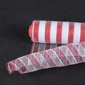 White with Red Lines - Metallic Stripes Mesh ( 10 Inch x 10 Yards )