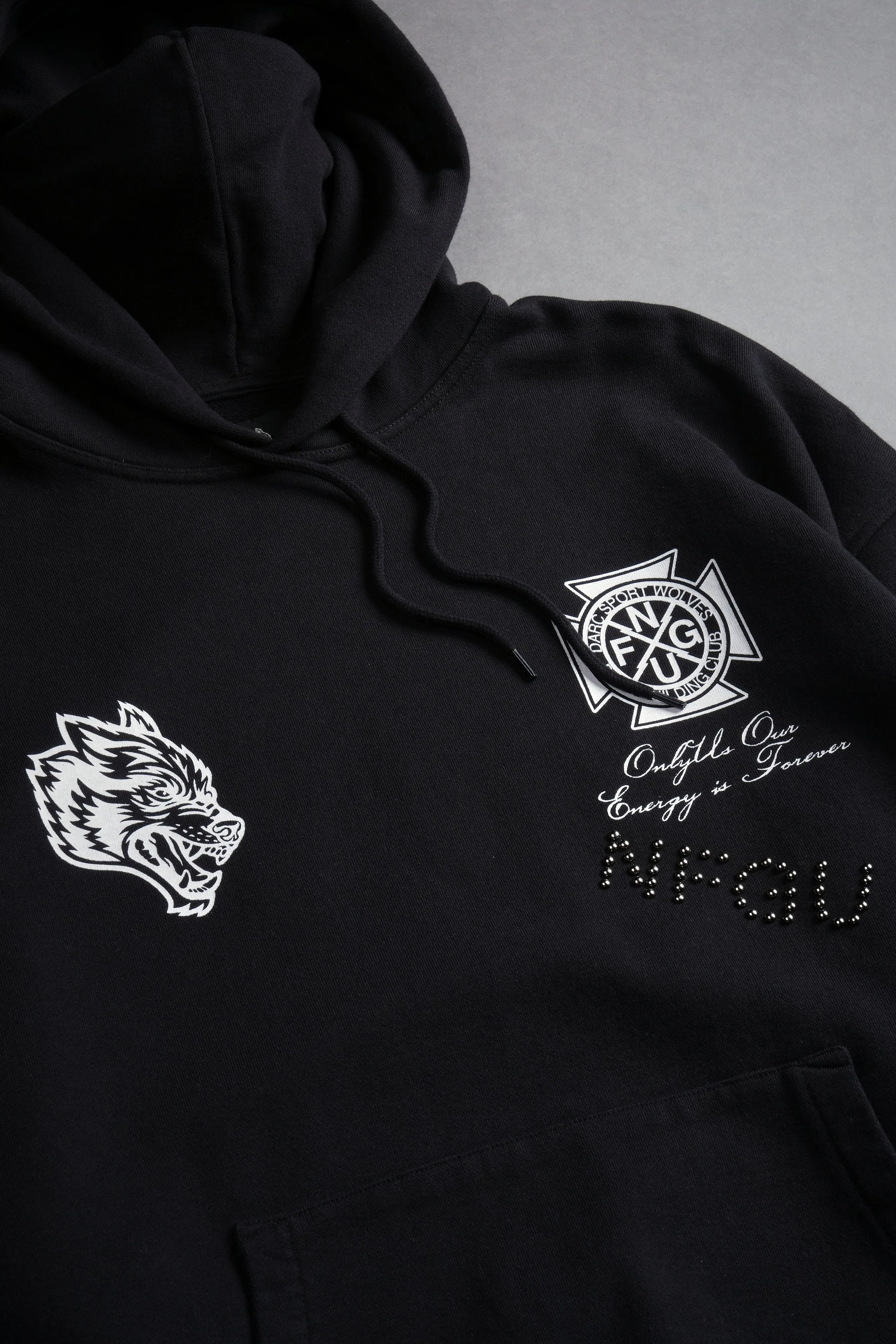 Wolves Crest "Grunge" Unisex Hoodie in Black