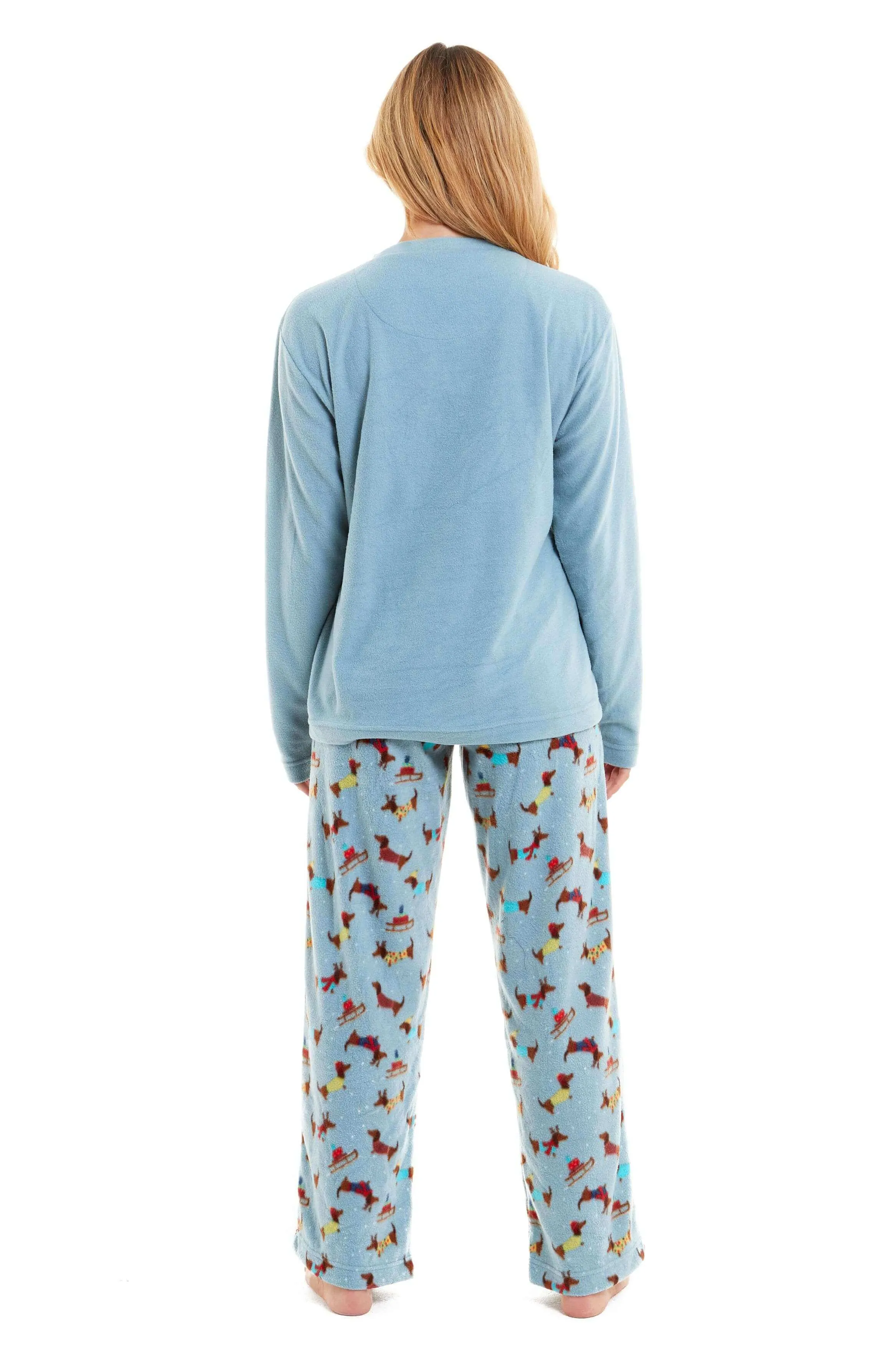 Women's Cosy Dachshund Polar Fleece Pyjama Set with Hood Embroidered Detailing Soft Nightwear Warm Loungewear Ideal Gift for Chilly Nights by Daisy Dreamer