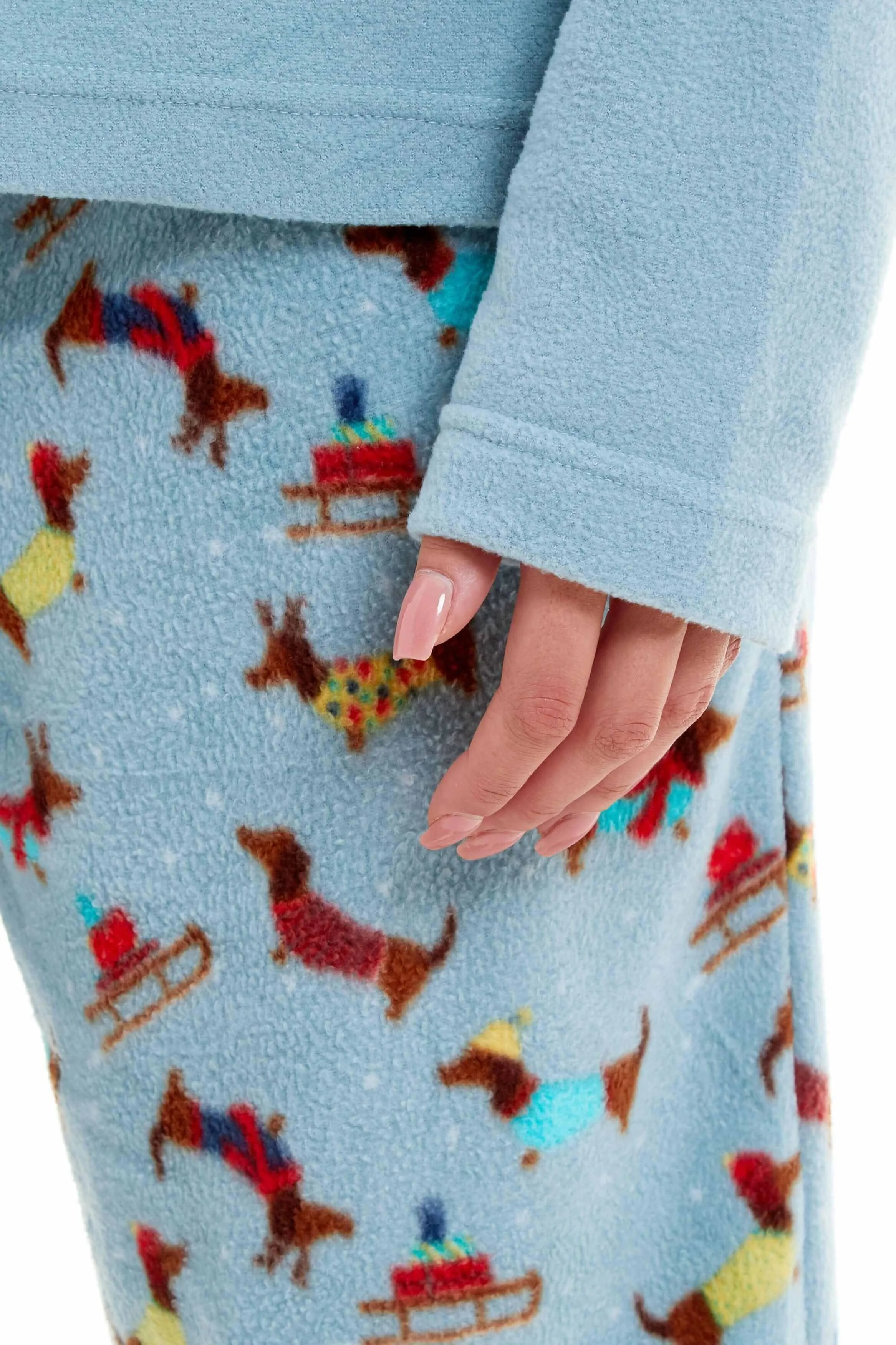 Women's Cosy Dachshund Polar Fleece Pyjama Set with Hood Embroidered Detailing Soft Nightwear Warm Loungewear Ideal Gift for Chilly Nights by Daisy Dreamer
