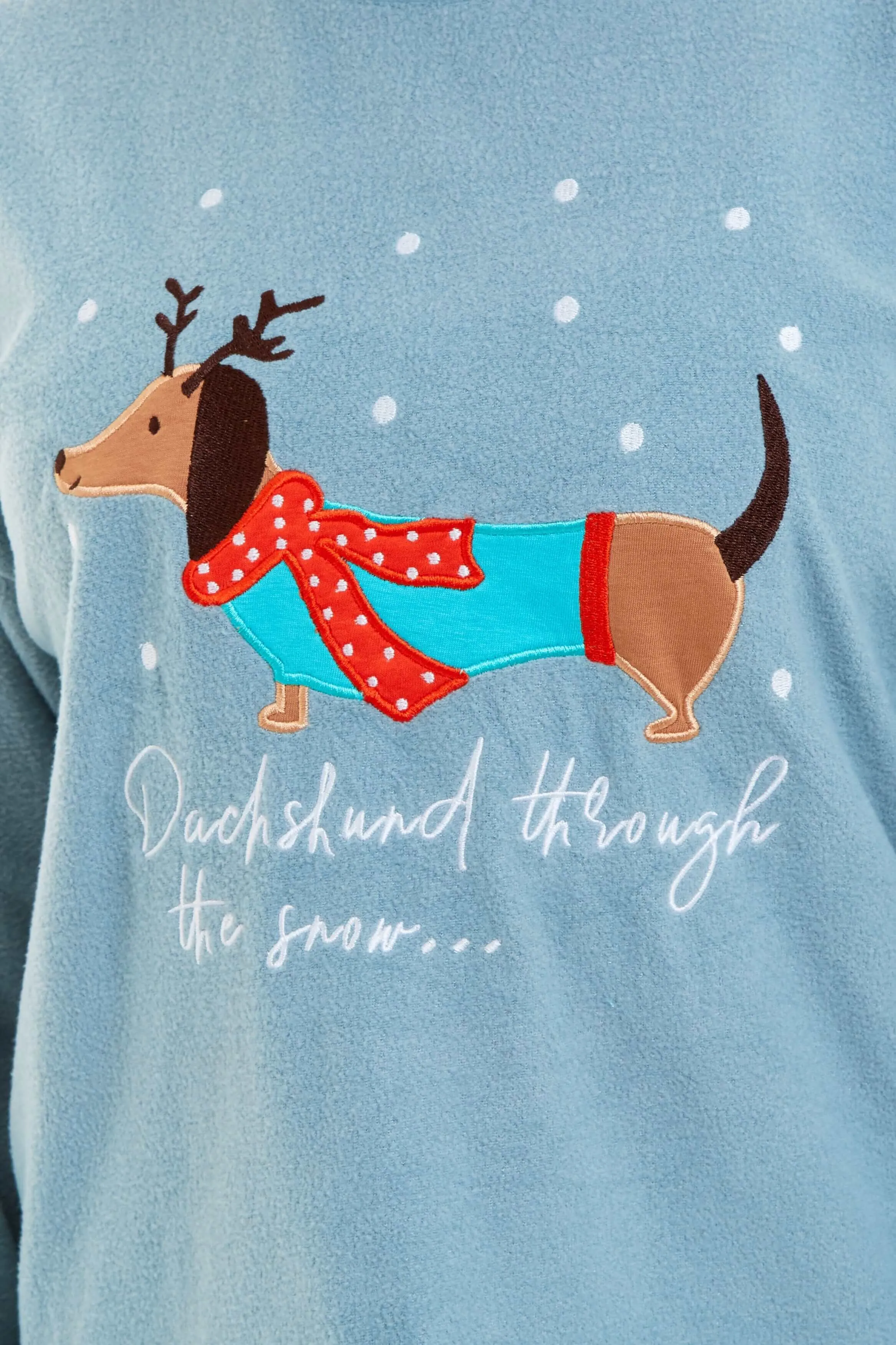 Women's Cosy Dachshund Polar Fleece Pyjama Set with Hood Embroidered Detailing Soft Nightwear Warm Loungewear Ideal Gift for Chilly Nights by Daisy Dreamer