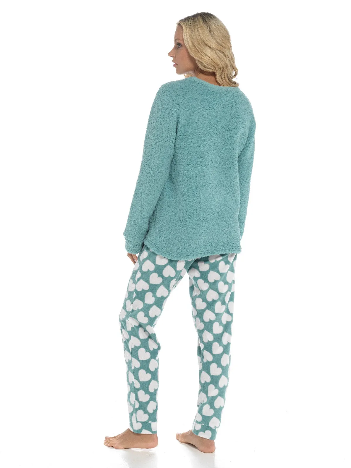 Women's Ultra-Soft Panda Snuggle Fleece Pyjama Set with Long Sleeve Top and Elasticated Bottoms for Lounging and Sleepwear by Daisy Dreamer