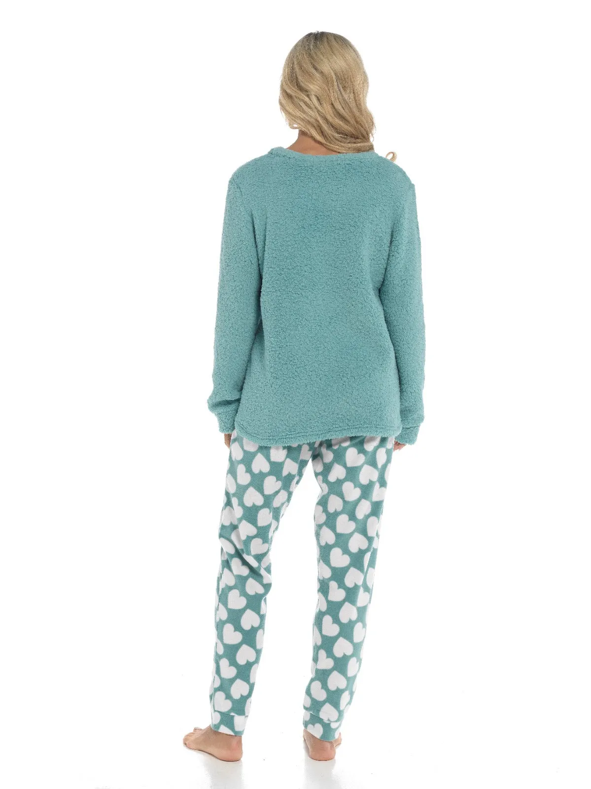 Women's Ultra-Soft Panda Snuggle Fleece Pyjama Set with Long Sleeve Top and Elasticated Bottoms for Lounging and Sleepwear by Daisy Dreamer